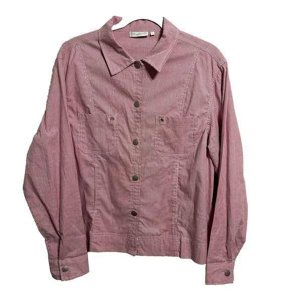 Lulu B Key West Red Stripe Jacket Womens Collard Button Up Cotton Large Vintage - Picture 1 of 5